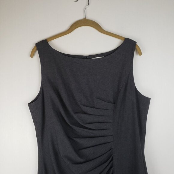 Calvin Klein Boat Neck Sleeveless Dress Gathered Side Gray Business Size 14 - Picture 3 of 9